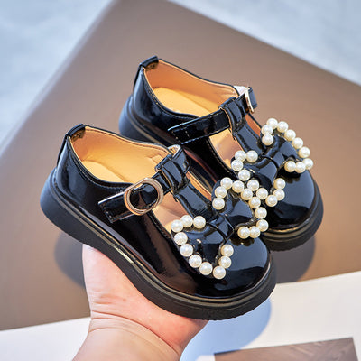 Zapatos de Cuero para Niña con Moño y Perlas - Diseño Princesa - Image 3