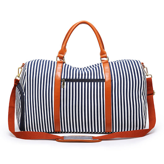 Bolsa Grande de Lona y Cuero con Contraste de Rayas - Image 4