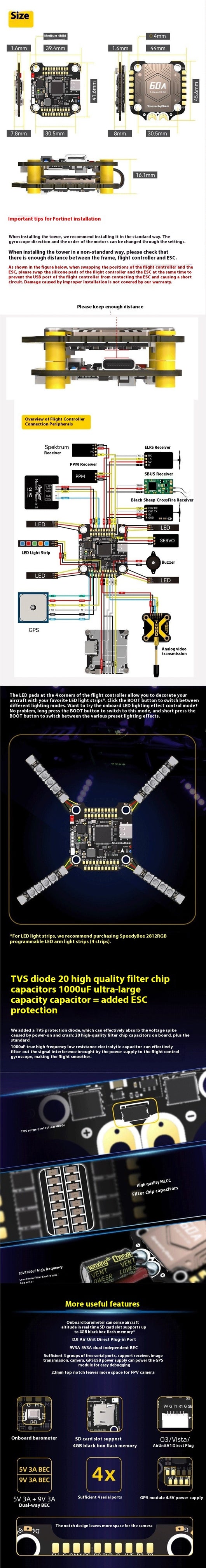 Torre de Control de Vuelo SpeedyBee F405 V4 con ESC 60A Integrado 4 en 1 - Image 6