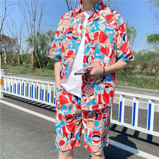 Conjunto de Playa Floral para Hombre - Camisa y Pantalones Cortos