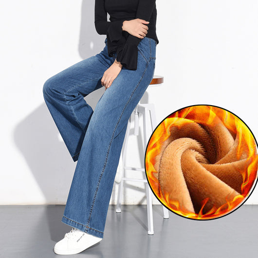 Jeans de Cintura Alta Tallas Grandes con Terciopelo y Pierna Ancha - Image 7