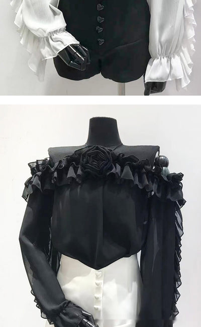 Blusa Chiffon Hombros Descubiertos Manga Larga - Image 7