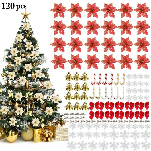 Set de 120 Flores Navideñas Colgantes para Árbol de Navidad - Image 3