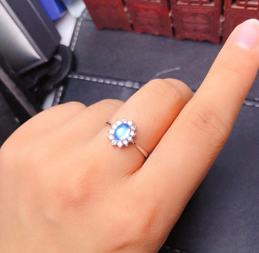 Anillo de Piedra de Luna Azul Natural en Plata 925 - Image 12