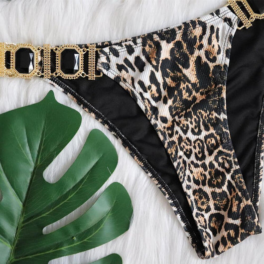 Traje de Baño Estampado Leopardo con Realce Push-Up Cintura Baja - Image 9