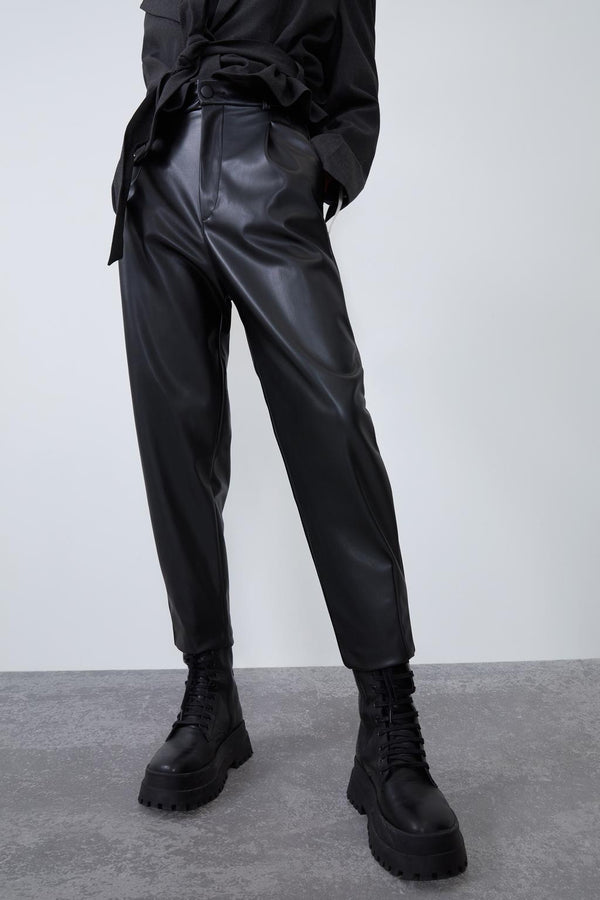 Pantalones Casuales de Cuero Sintético para Mujer