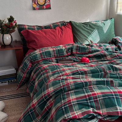 Juego de Cama Navideño Nordic 4 Piezas Algodón Teñido Lavado