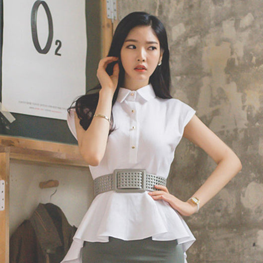 Conjunto Ejecutivo con Blusa de Cuello Paloma y Falda Cadera - Image 10