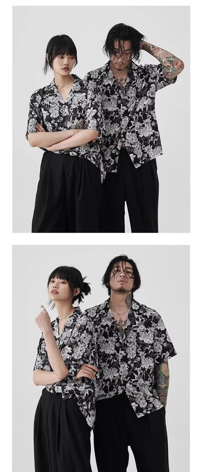Camisa de Verano Estampado Camellia Blanco y Negro - Image 8