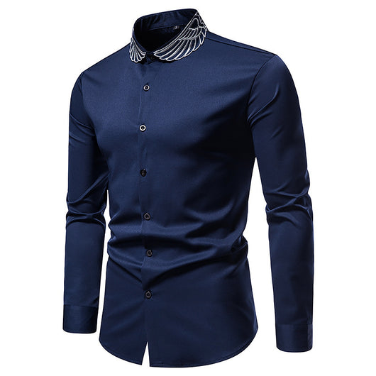 Camisa de Cuello Mao con Alas Bordadas para Hombre - Estilo Moderno - Image 12