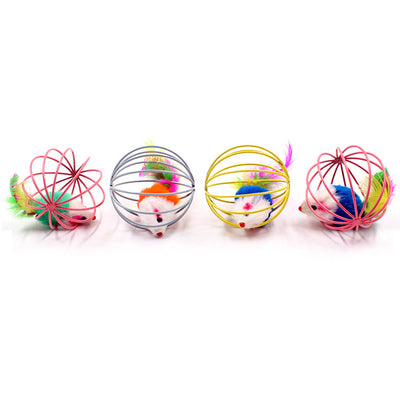 Juguete Interactivo para Gatos con Plumas y Ratón en Jaula - Image 7