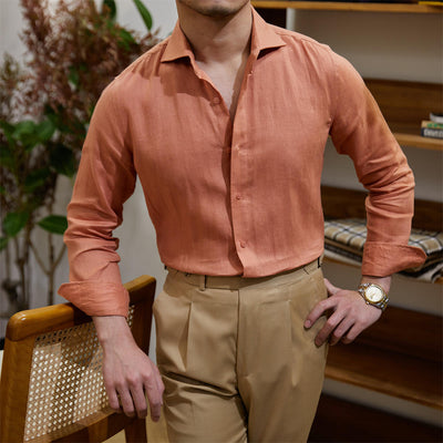 Camisa Lino Manga Larga Cuello Clásico Transpirable - Image 3