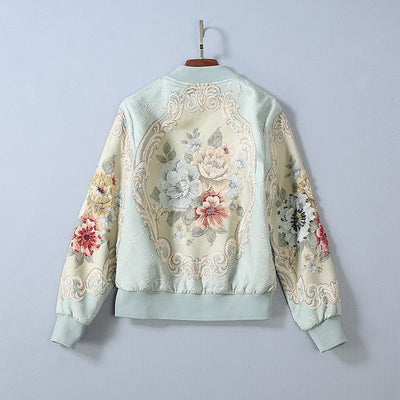 Chaqueta Beisbolera Larga con Peonia Cristalizada y Bordado en Relieve para Mujer - Image 13