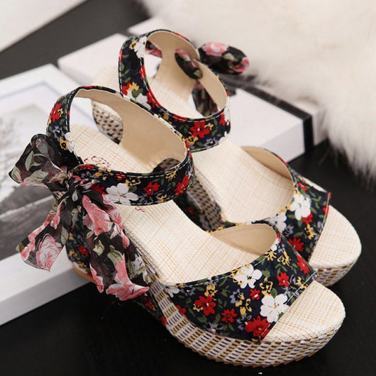 Sandalias Cuña Floral con Moño Plataforma para Mujer - Image 10