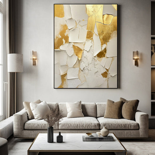 Cuadro Abstracto Minimalista Oro y Blanco - Pintura al Óleo Hecha a Mano sobre Lienzo - Image 5