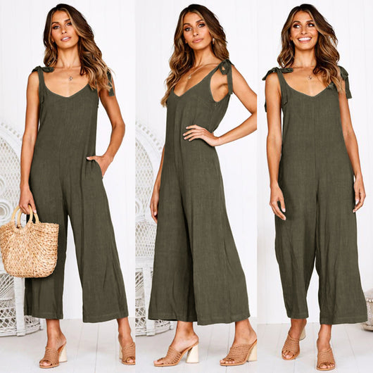 Pantalones Casuales de Pierna Ancha con Tirantes para Mujer - Image 15