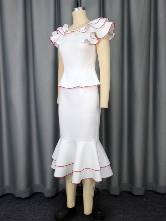 Conjunto Elegante: Blusa con Volantes y Falda Ajustada Efecto Sirena - Image 9