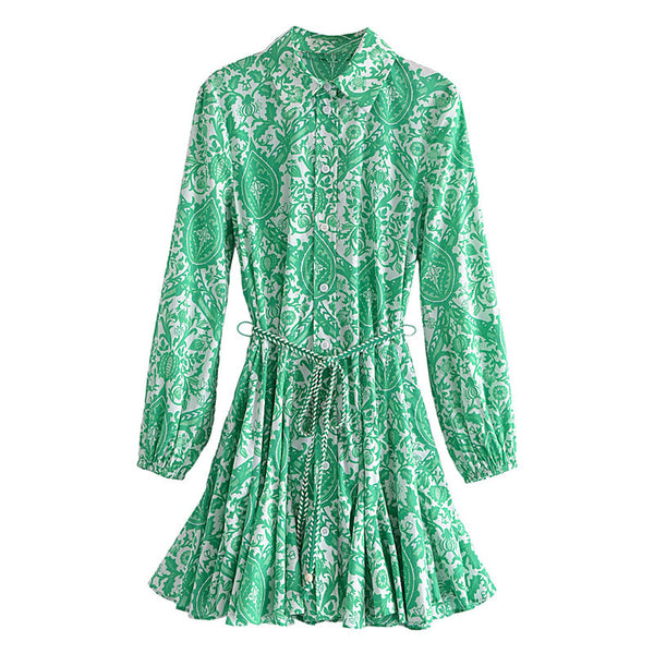 Vestido Camisero Estampado con Cordones Reforzados para Mujer