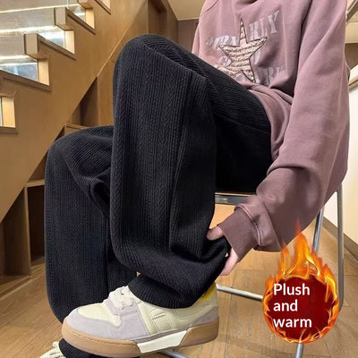 Pantalones Anchos Negros con Rayas Trigo para Otoño-Invierno
