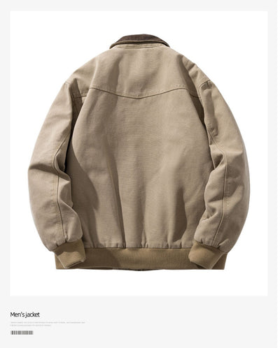 Chaqueta Vintage Americana para Hombre con Cuello Solapa y Tela Gruesa Desgastada - Image 10