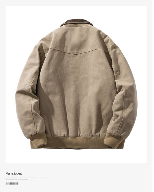 Chaqueta Vintage Americana para Hombre con Cuello Solapa y Tela Gruesa Desgastada - Image 10