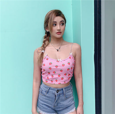 Top Tubo Estampado Fresa con Moño Hip-Hop para Mujer - Image 9