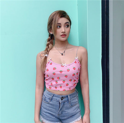 Top Tubo Estampado Fresa con Moño Hip-Hop para Mujer - Image 9