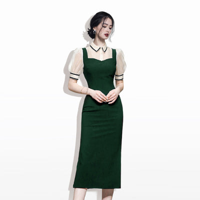 Vestido Midi con Panel de Cuello Entallado - Image 9