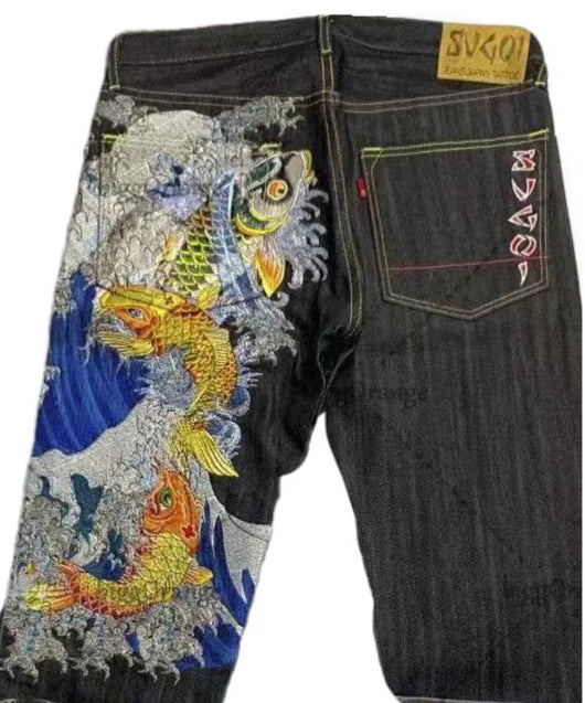 Pantalones Jeans Ukiyo-e Hombre Corte Recto Ancho Clásico - Image 3