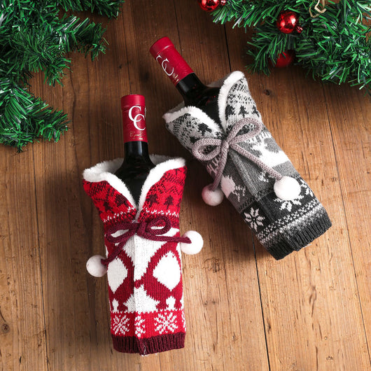 Juego de Copas para Vino Navideño con Bolas de Lana Roja - Image 8