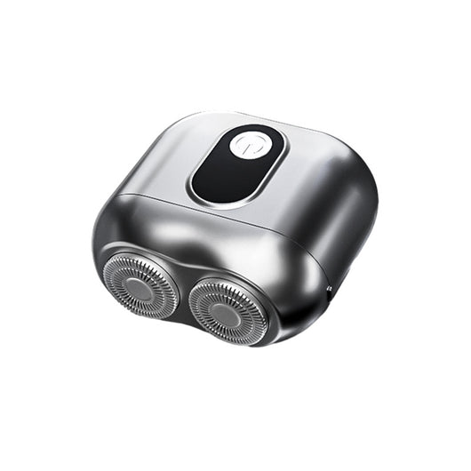 Silver mini electric shaver with a double-headed rotary design and a black power button on top. - Image 5