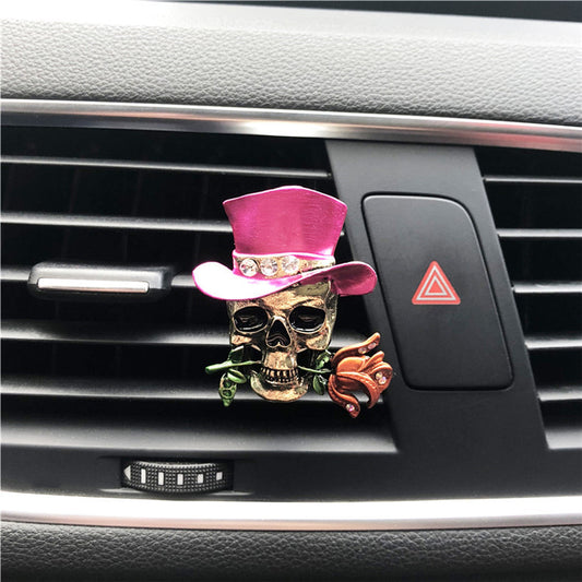 Accesorios de Auto Calavera Retro con Rosas - Decoración Vintage para Coche
