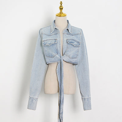 Chaqueta Denim Cropped con Amarre en el Pecho - Image 10