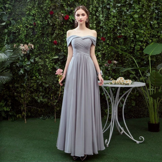Vestido Largo Gris para Damas de Honor - Diseño Elegante Hombro Descubierto - Image 9