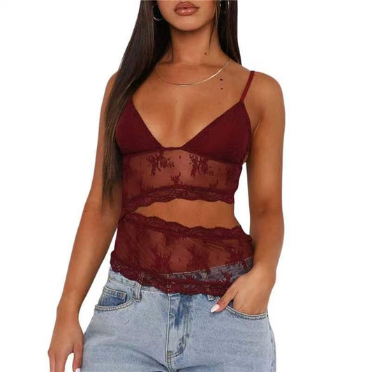 Bralette Espalda Descubierta con Encaje - Top Tirante Fino Cuello V Colores Pastel - Image 2