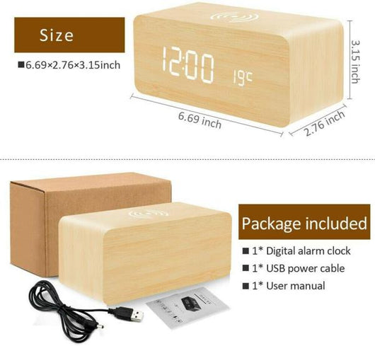 Reloj Despertador Inteligente de Madera con Carga Inalámbrica y Control por Voz - Image 26