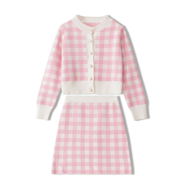 Conjunto de Falda y Cardigan Cuadrille - Traje Elegante Primavera Otoño