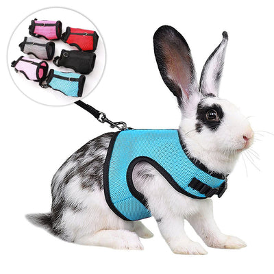 Light gray mesh pet harness with black trim and matching leash on a black and white rabbit. - Image 13