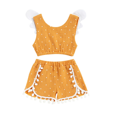 Conjunto de Shorts y Chaleco de Algodón Lino con Lunares para Niñas - Estilo Europeo - Image 5