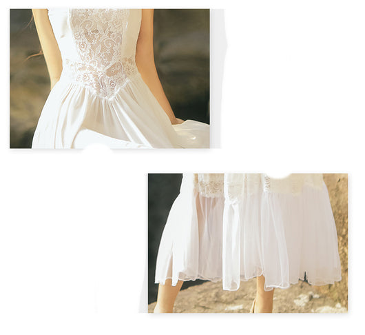 Vestido Blanco de Gasa con Espalda Descubierta y Detalles de Encaje - Image 11