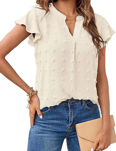 Blusa Fresca de Verano con Cuello V, Volantes y Estampado de Lunares - Image 9