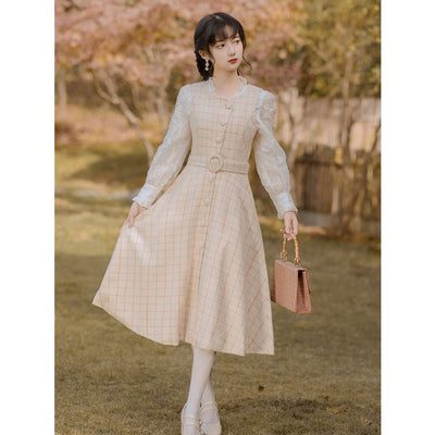 Vestido Midi Cuadros Primavera Manga Larga Elegante - Image 3