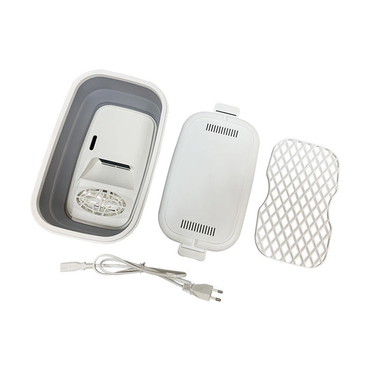 White and grey aromatherapy drying UV sterilization box, disassembled to show collapsible basin, vented lid, and drying rack. - Image 6