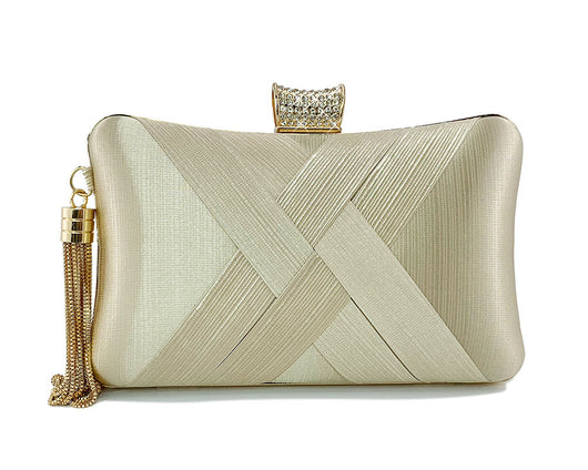 Bolso de Noche Elegante con Cierre Diamante Trenzado y Flecos Metálicos - Image 12