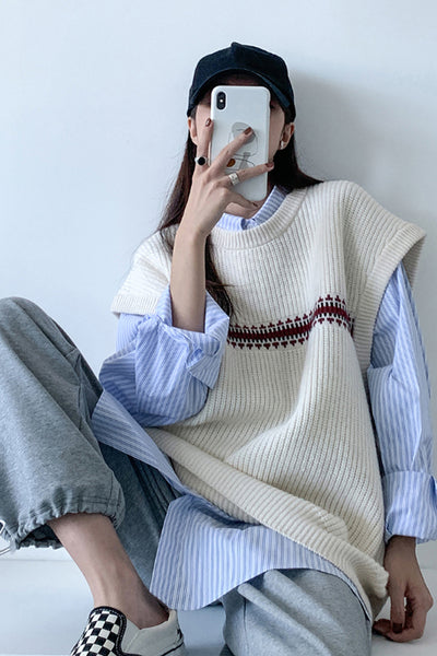 Chaleco Tejido Suelto Estilo Retro - Conjunto de Moda Tendencia