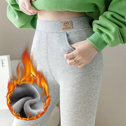 Leggings Talla Grande Gris Sólido con Bolsillos y Tela Elástica - Image 5