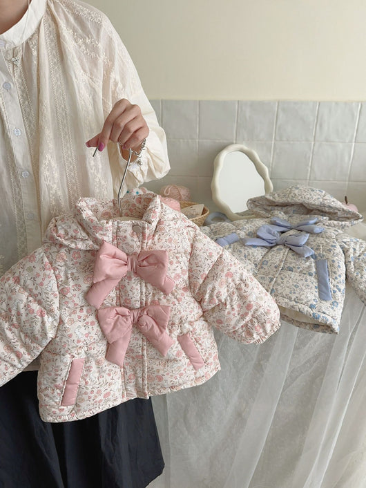 Chaqueta Abrigo Infantil Invierno con Capucha y Estampado Floral - Image 7