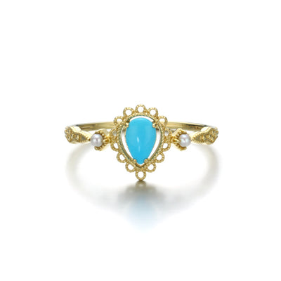 Anillo de Turquesa Natural y Perla con Patrón Calado - Image 7