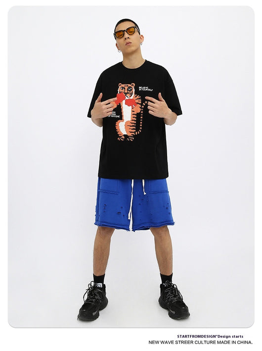 Camiseta Suelta Estampado Anime Tigre Manga Corta Unisex - Image 15