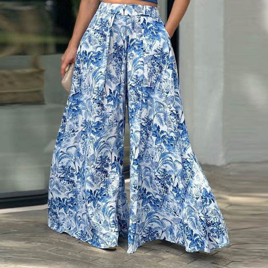Conjunto Elegante: Blusa Manga Abullonada con Pantalón Ancho Estampado - Image 5